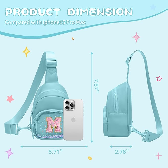Viverte Birthday Gifts for Girls Small Clear Initial Sling Bag Crossbody Bag Purse Fanny Packs Personalized Monogrammed Gifts for Girls for Travel (Icing Blue-M)