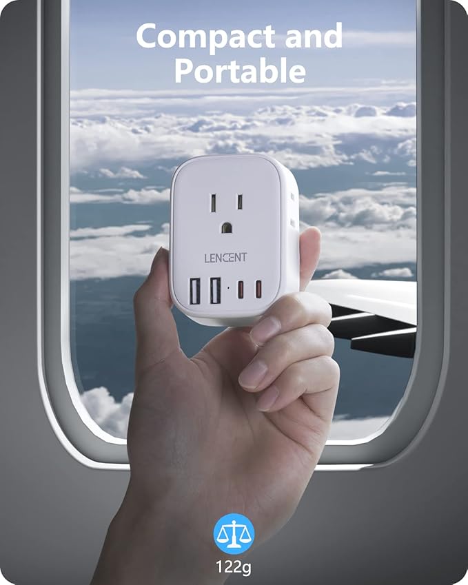 LENCENT US to UK Ireland Travel Plug Adapter, Grounded Type G Adapter for Travel with 4 Outlets 4 USB Ports(2 USB C), Power Plug for USA to Dubai Scotland British London England Hong Kong Singapore