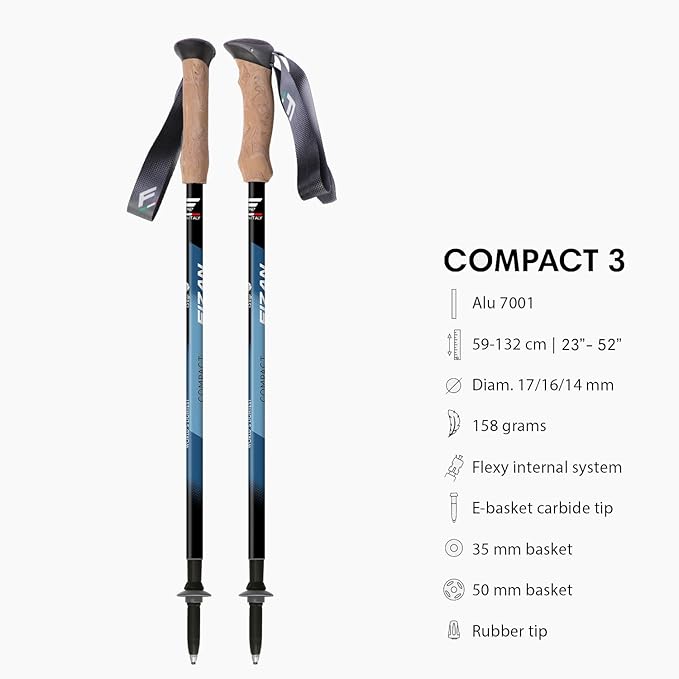 Fizan Compact 3 Trekking Poles – 5.6 oz Ultralight, Backpacking, Thru Hiking Poles, Adjustable, Collapsible, Customized Fit, EVA Grips, Aluminum Walking Sticks (Compact 3)