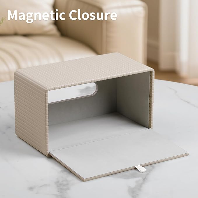 Extra Large Tissue Box Cover for Standard Size 180 to 230 Count Box of Tissues, PU Leather Rectangle Tissue Holder with Magnetic Closure (Beige)