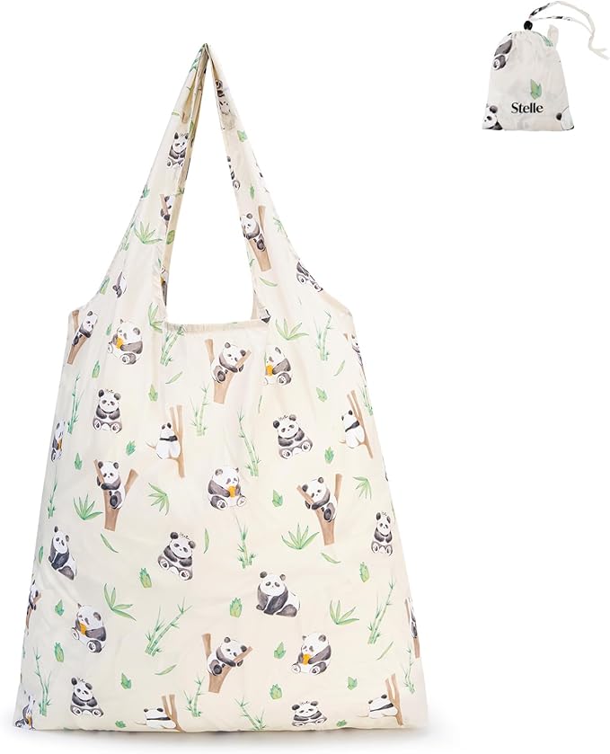 Stelle Lightweight Reusable Grocery Bag with Handles Ripstop Nylon Foldable Tote Shopping Bags for Travel and Groceries