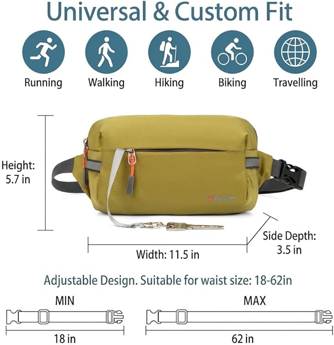 Fanny Pack for Men Women 2L Lightweight Waist Belt Hip Bag Slim Crossbody Adjustable Water Resistant Bum Belt Pouch for Travel Running Shopping Hiking Cycling Climbing EDC Oliver