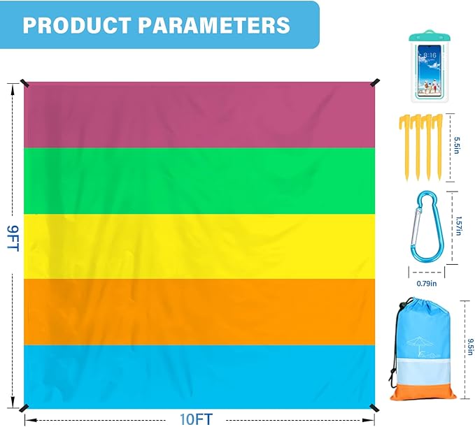Famstar Beach Blanket Oversized Extra Large 78"X81"/10'X9',Waterproof Sandproof Beach Blanket 2-8 Adults Lightweight Durable for Travel Camping Hiking Picnic