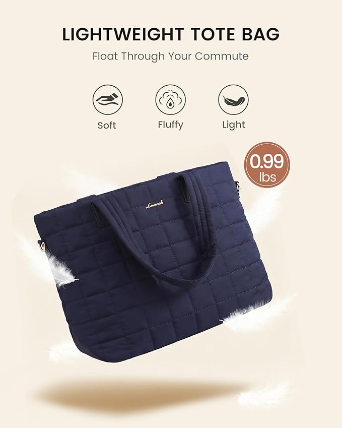LOVEVOOK Laptop Tote Bag for Women, 15.6 Inch Large Puffer Work Computer Tote Bags for Teacher Nurse, Quilted Women's Purse Tote Shoulder Handbags with Zipper for Travel College Office, Light Purple