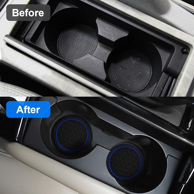 Mandark 4PCS Car Cup Holder Coasters, 2.75 Inch Non-Slip Insert Water Bottle Holder Pads, Dustproof Automotive Interior Accessories Mat, Universal for Vehicles, Trucks, RVs and More（Black/Blue）