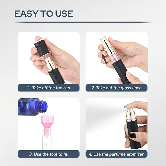 Fusupak Travel Perfume Bottle Refillable - Mini Leather Cologne Atomizer Sprayer Portable - Empty Small Size Fragrance Pump Dispenser Container Purse Essentials - Small Refill 10ml Brown 4 PCS