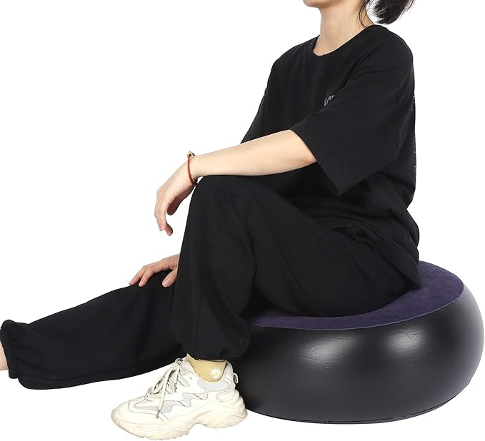 Foldable Inflatable Stool, Portable Round Air Chair Outdoor Camping Chair Footrest Cushion, with Durable Reinforced Bottom, for Home Office Yoga Dorm Outdoor, Kids Adults, Camping, Airplane default