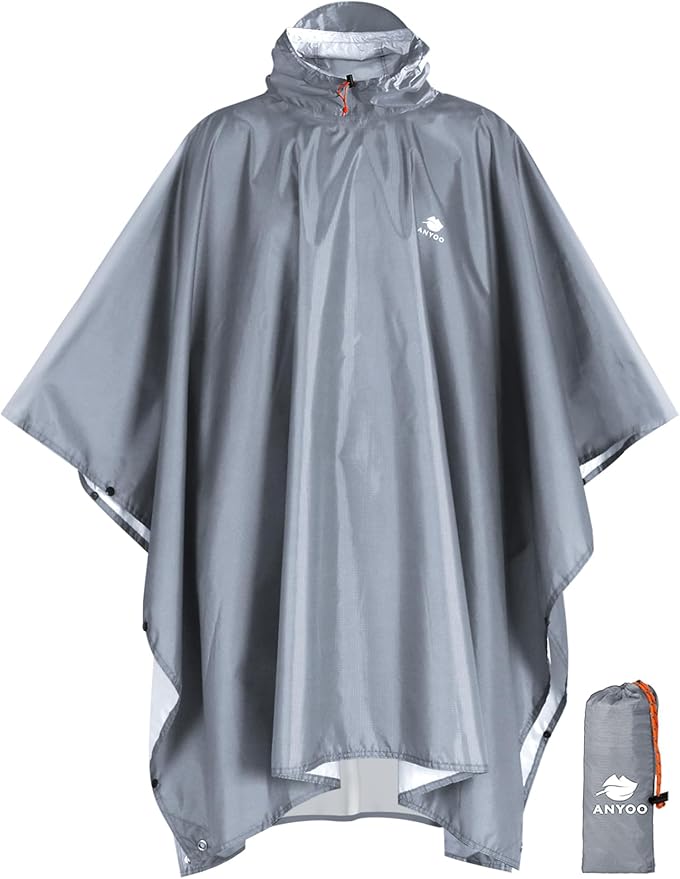 ANYOO Hooded Rain Poncho for Adults Waterproof Lightweight Rain Coat for Men Women Reusable Rain Jacket for Emergency Outdoor