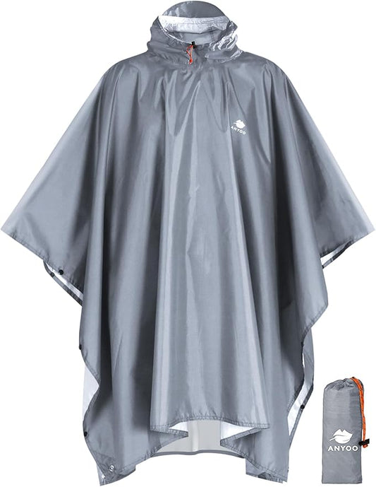 ANYOO Hooded Rain Poncho for Adults Waterproof Lightweight Rain Coat for Men Women Reusable Rain Jacket for Emergency Outdoor