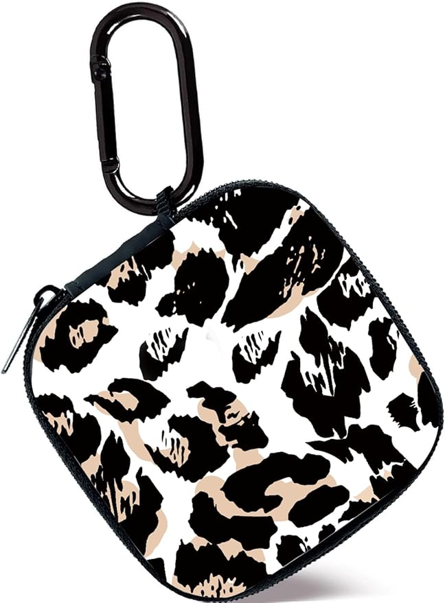 Earbud Case,Headphone Organizer Earbud Storage Bag, Hard EVA Shockproof Cover Carrying Case with Carabiner Clip Compatible with AirPods 4 AirPods Pro 2nd /3/2/1 Bose Galaxy Buds (Leopard)