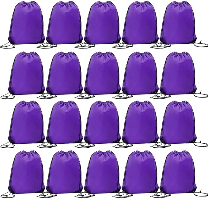 CODOBON 20 Pcs Drawstring Backpack Bulk Draw String Bags Cinch Polyester Bag for Gym Sport, Purple