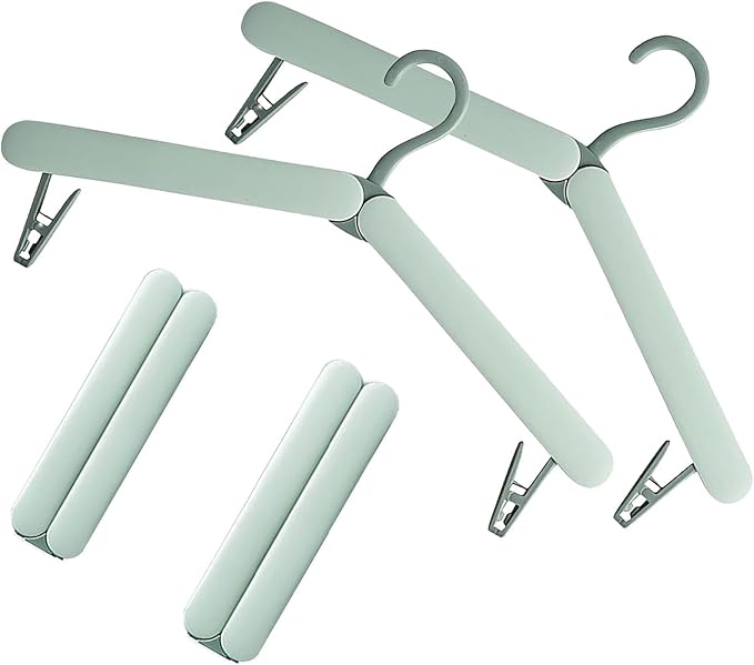 4 Pack Travel Hangers,Foldable Hangers,with Hidden Clips,Lightweight and Portable,Space Saving,Suitable for Skirts, Pants,Suits, Jackets, etc (Green)