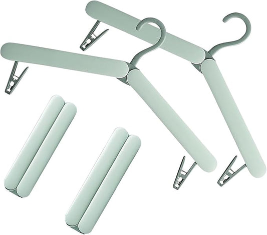 4 Pack Travel Hangers,Foldable Hangers,with Hidden Clips,Lightweight and Portable,Space Saving,Suitable for Skirts, Pants,Suits, Jackets, etc (Green)