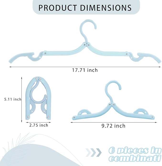 6PCS Portable Folding Clothes Hangers Clothes Drying Rack for Travel (Blue)