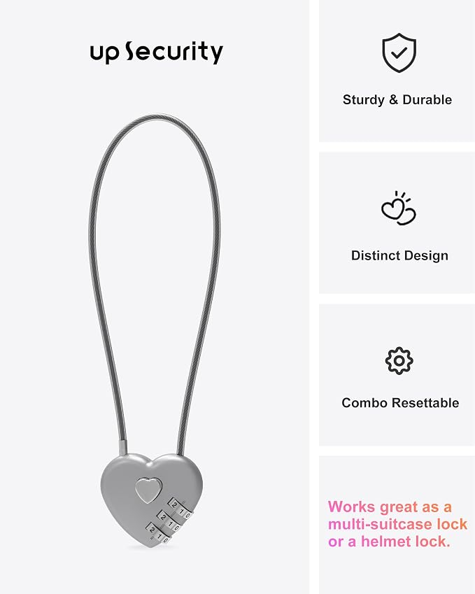 Combination Lock with Cable, Combo Lock with Code, Small Cable Padlock Combination for Travel Essentials, Luggage, Bike Motorcycle Helmet, Outdoor Fence Gate, Cabinet, Refrigerator Door