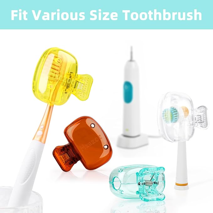 Hxezoc 4 Pack Travel Toothbrush Head Covers Toothbrush Protector Cap Brush Pod Case Protective Portable Plastic Clip for Household Travel, School, Bathroom, Camping, Business