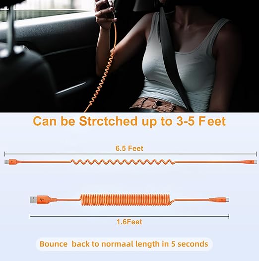 Coiled USB A to USB C Cable for Car [6FT, 2Pack], USB to USB C Cable Fast Charging 60W, USB Type C Cable iPhone Charger USBC Cord for iPhone 17/16/15/Pro Max/Plus/Samsung Galaxy S26/S25/Ultra-Orange