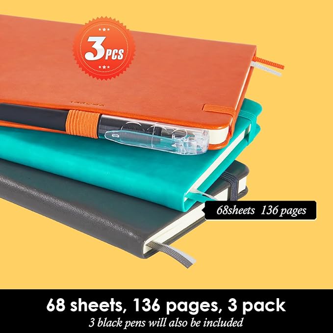 NIRMIRO 3 Pack Pocket Notebook Notepad with Pen, Mini Small Journal Notebook 3.7" x 5.7" for Women Writing, 408 Pages, Grey Orange Emerald