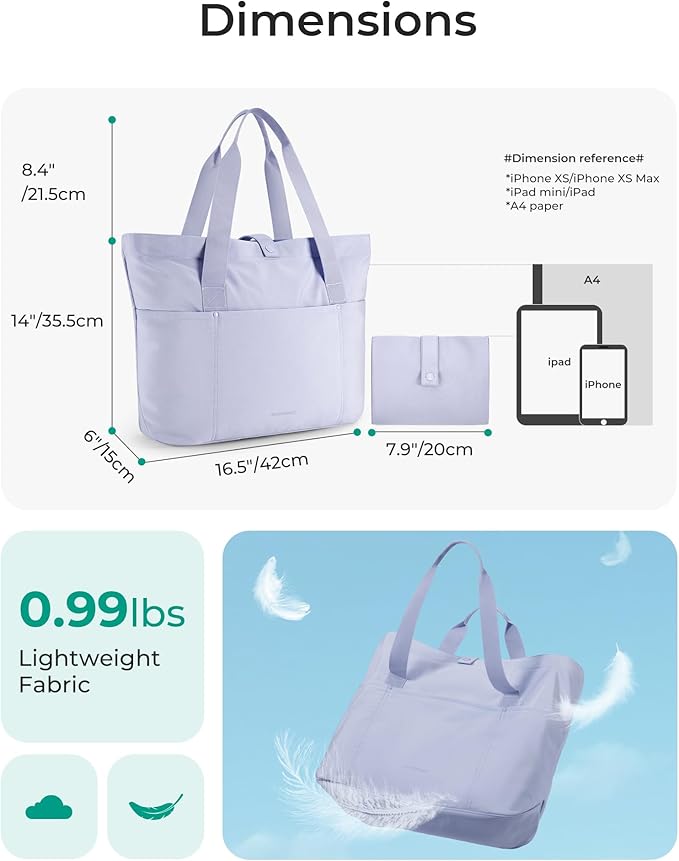 BAGSMART Tote Bag for Women, Foldable Tote Bag With Zipper Travel Shoulder Bag Handbag for Work