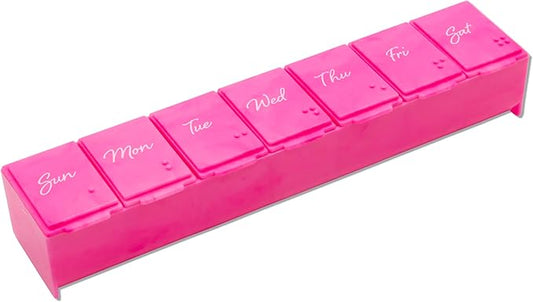 EZY DOSE Weekly (7-Day) Daily Pill Case, Medicine Planner, Vitamin Organizer, Supplement Container, Convenient and Easy to Use, Large Compartments, Pink, Travel-Friendly, Made in The USA, BPA Free