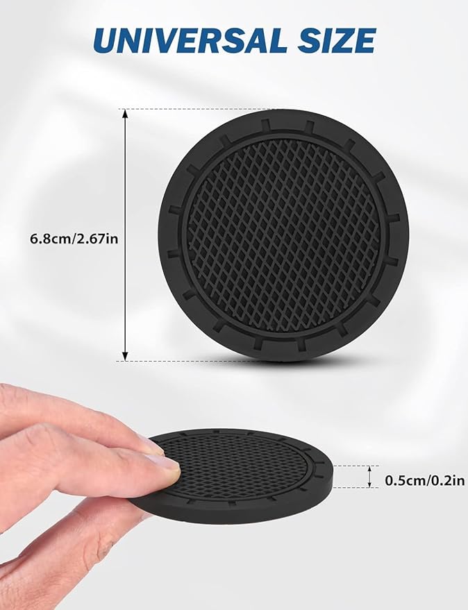 JOYTUTUS Car Cup Holder Coaster, 2 Pack Universal Anti-Slip Shockproof Car Coasters, 2.75 inch PVC Cup Holder Insert Coaster, Car Interior Accessories for Car, SUV, Truck (Black)