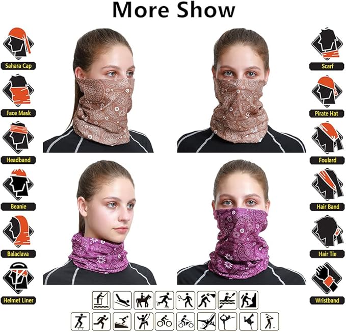 VANCROWN Headband Neck Gaiter Head Wrap Headwear Face Mask Magic Scarf Bandana for Men and Women