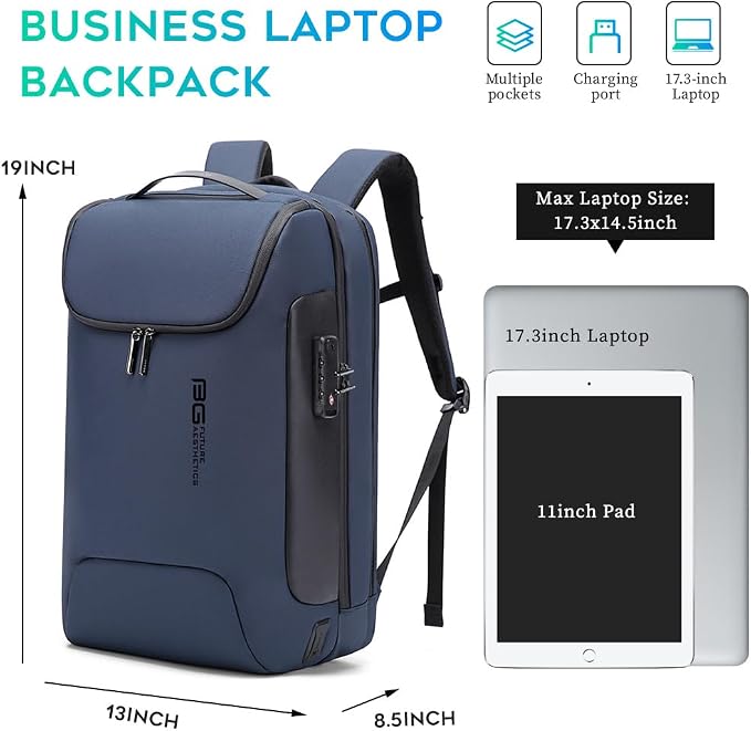 BANGE Mens Business Backpack for Work, Computer Backpacks for Laptops for 17.3 Inch, Men's Backpack with Lock Anti Theft, Backpack for Traveling with USB charging Port