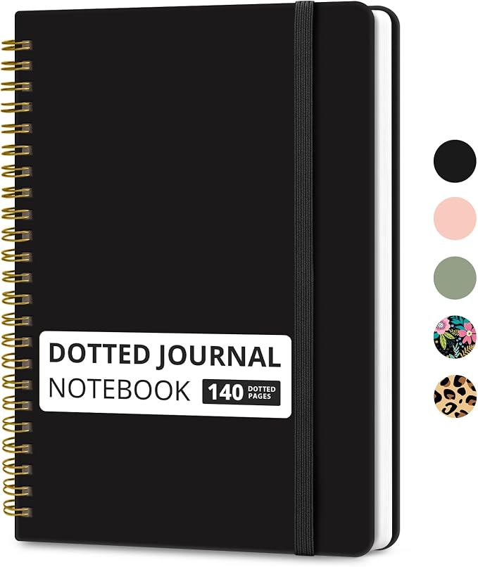 Taja Dotted Spiral Journal Notebook for Women & Men, 140 Pages, Dotted Notebook for Journaling & Note Taking, Journals for Writing, A5(5.7" x 7.9") – Black