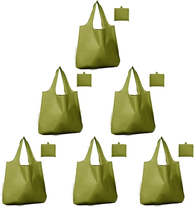 Foldable Reusable Grocery Bags – Heavy Duty 6 Pack with Handles | XL Tote for Women & Men, Market, Travel, Storage