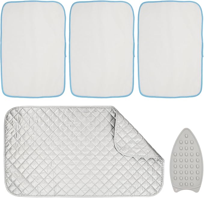 6 Pcs Portable Ironing Mat Set, Foldable Iron Mat for Ironings, Iron Pad, Magnetic Ironing Mats for Table Top for Travel Office Student Dormitory (with Silicone Irons Holder & 4 Heat Resistant Mesh)