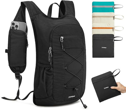 G4Free 20L Hiking Backpack Lightweight Daypack with Phone Pocket Small Packable Foldable Hiking Bag for Women Men, Black