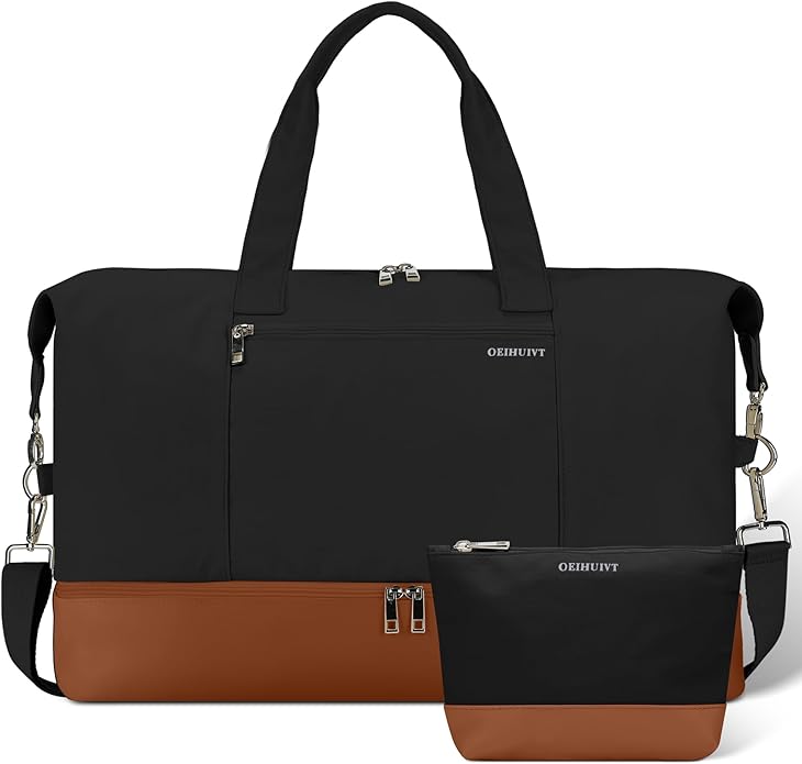 Women's Weekender bag Travel Duffel Bag with Shoe Compartment 21-inch Airline-Approved Carry-On, 2-Piece Overnight Bag Set Personal Item Luggage