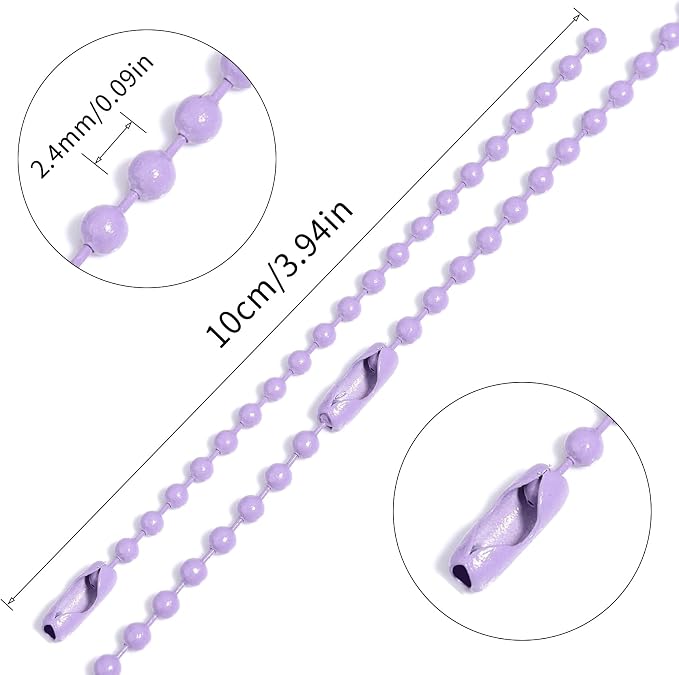 Lemonkey 100Pcs Ball Beads Chains Bulk,Purple Keychains Rings Metal Chain,4 Inch Dog Tag Metal Small Chains with Connectors for Hanging Decoration