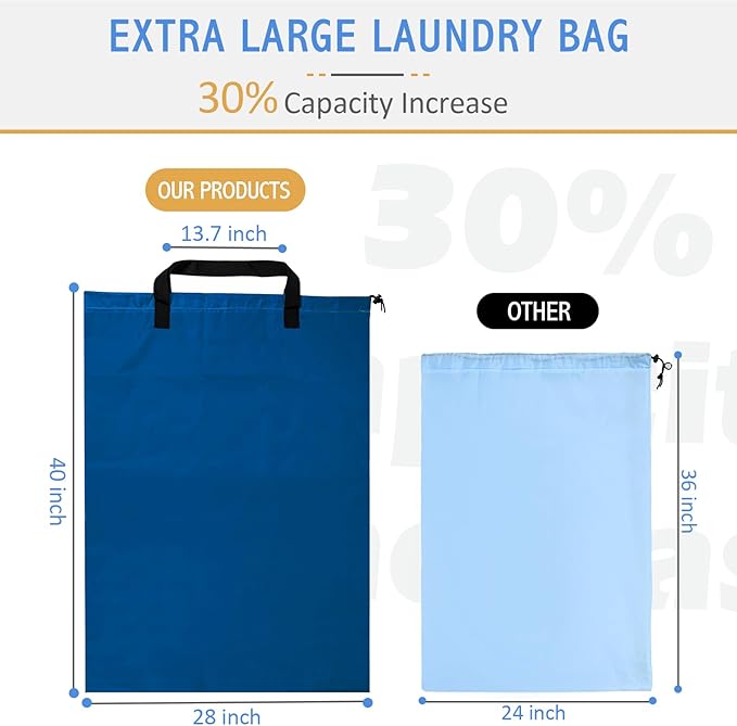 Isink Extra Large Laundry Bag With Handles, Heavy Duty, Travel Laundry Bag for Dirty Clothes, 28" x 40" (Blue)
