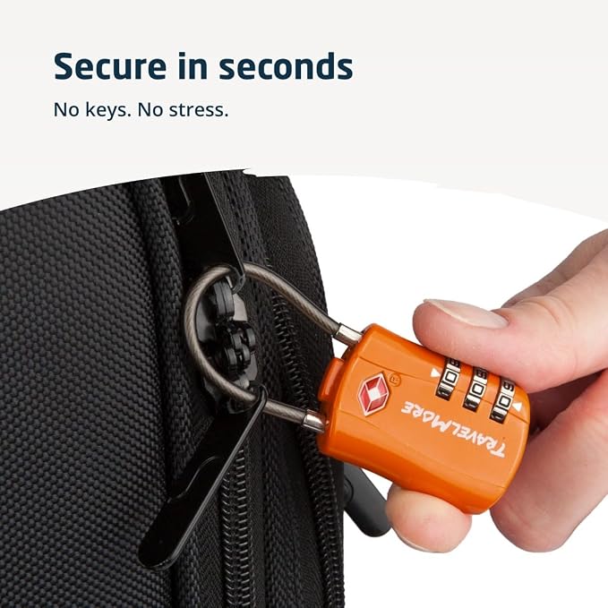 2 Pack TSA Approved Travel Combination Cable Luggage Locks for Suitcases & Backpacks - Orange