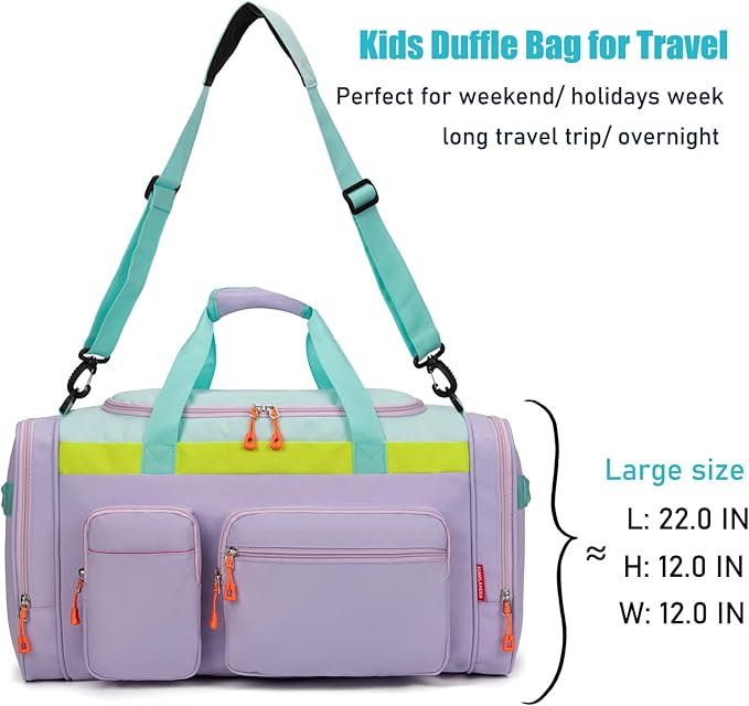 Large Kids Duffle Bag for Travel, Overnight, or Weekender, 22" inch (Light Green)