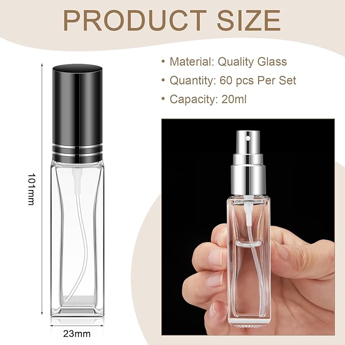 Domensi 60 Pcs 10/15/20/30 ml Perfume Travel Refillable Glass Bottles Spray Bottle Perfume Atomizer for Cologne Dispenser Leak-proof Fragrance Bottles Atomizer Pump Kit (20 ml,Gold,Silver,Black)