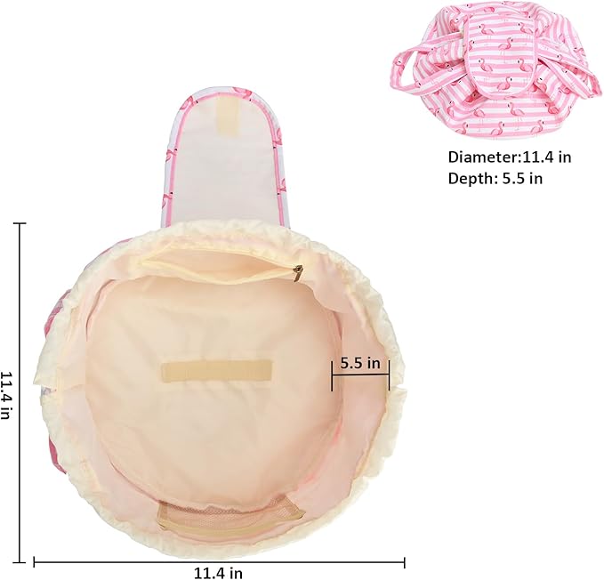 Large Barrel Drawstring Makeup Bag Travel Cosmetic Bag for Women - Portable Make Up Organizer Bag for Skin Care & Toiletries with Brush Holder & Pouch (Pink)