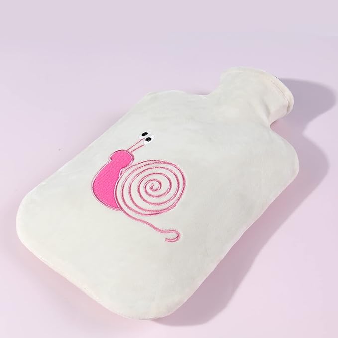 samply Hot Water Bottle with Cute Fleece Cover, 2L Hot Water Bag for Hot and Cold Compress, Hand Feet Warmer, Neck and Shoulder Pain Relief, Pink Snails