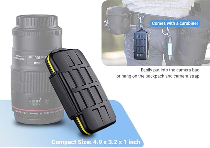 16 Slots Micro SD Card Holder, Micro SD Card Case Micro SD Micro SDHC Micro SDXC Card Storage Micro SD Card Organizer with Carabiner, Water-Resistant Anti-Shock