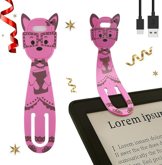 Rechargeable Kids Book Light, Cute Bookmark Reading Light for Kids, Dimmable Portable LED Book Light for Reading in Bed, Eye-Caring Bedtime Reading Lamp for Children & Travel, Pink