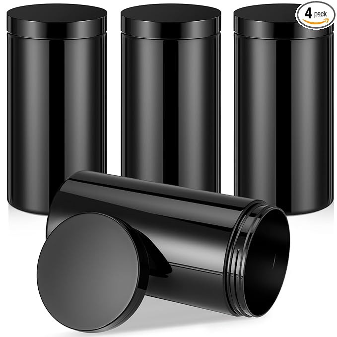 Patelai 4 Pieces Round Wide-mouth Leak Proof Plastic Container Jars with Lids for Travel Storage Makeup Beauty Products Face Creams Oils Salves Ointments DIY Making(32 Ounce,Pure Black)