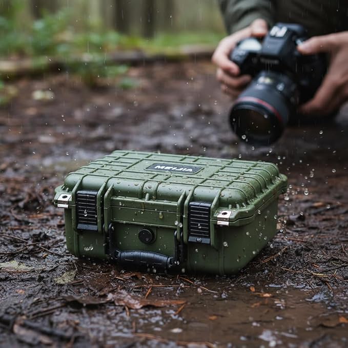 MEIJIA Portable All Weather Waterproof Protective Case,Hard Case,Camera Case With Customized Fit Foam,Fit Use of Drones,Camera,Equipments,Pistols,13.35 x11.63x5.98inches (Green)