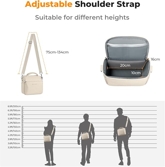 K&F CONCEPT Camera Sling Bag Small Crossbody Camera Case DSLR/SLR/Cute Compact Shoulder Photography Bags for Photographers-Beige