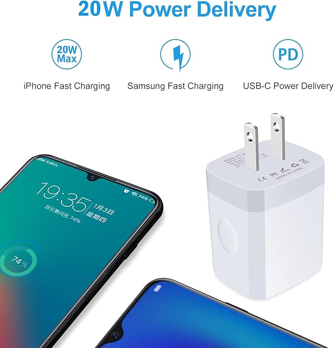 USB C Fast Charger,20W 2 Pack PD Charging Block Type C Wall Charger Power Adapter Base Box Compatible