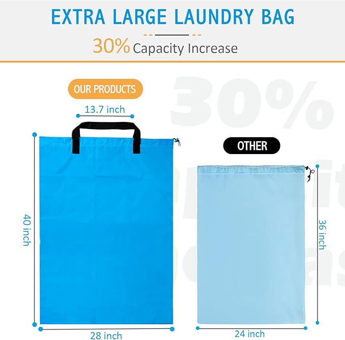 Isink Extra Large Heavy Duty Laundry Bag - 28" x 40", Travel Laundry Bag for Dirty Clothes, Light Blue