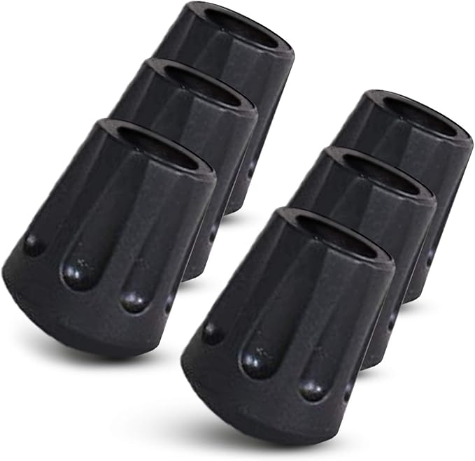 TrailBuddy Walking Stick Tips - Pack of 6 Replacement Rubber Cane Tips Fit Most Trekking & Hiking Poles w/Shock Absorption, Grip & Traction Protectors - 11mm Diameter