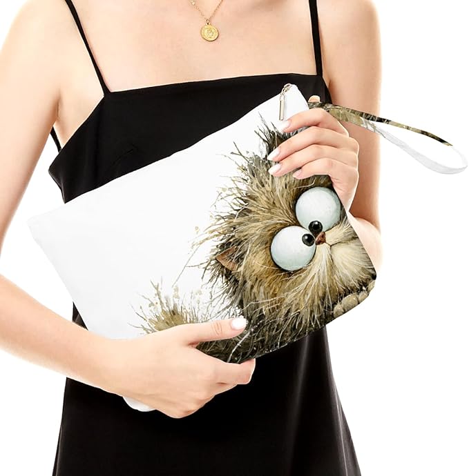 Fokongna Cute Print Wet Bag, Small Portable Waterproof Multi-Functional Organizer for Women, Beige Fluffy Tabby Cat, Ideal for Daily, Beach & Travel