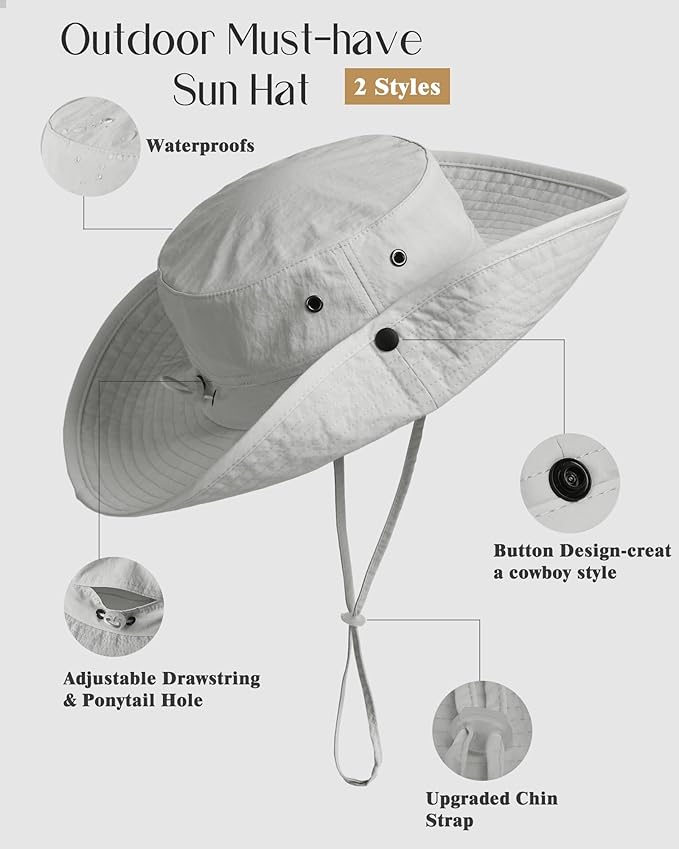 FURTALK Sun Hats for Women Ponytail UPF 80+ Beach Summer Hat Wide Brim Packable Cowboy Hat