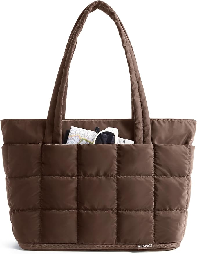 BAGSMART Expandable Tote Bag for Women, Puffer Work Tote Handbag, Quilted Carry On Bag for Travel Gym
